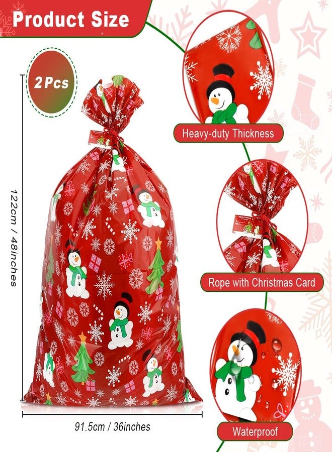 QIHOMPIB 2 Pack Christmas Gift Bags(36x48 Inch) for Presents Big Jumbo XL Huge Giant Extra Large Red Green Plastic Gift bags Sacks Bulk for Christmas Decorations Wrapping Xmas Santa Tree Snowflake Bag Pouch - Image 2